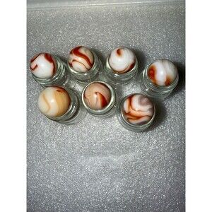 Vintage Akro Agate Slag Glass Marbles Lot of 7 UV Reactive Cadmium Orange White